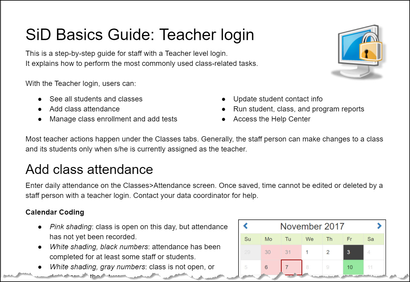 SiD Basics Guide Teacher Login printable Pdf SiD Help Center